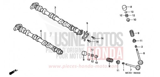 ARBRE A CAMES/SOUPAPE CB900F2 de 2002